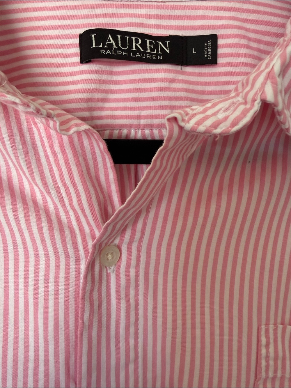 Lauren Ralph Lauren Pink White Stripe Logo Button Up Tunic Shirt Dress Large - Picture 4 of 7